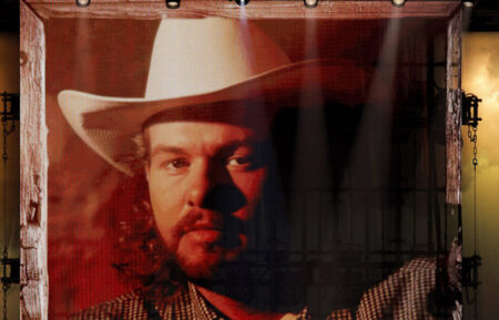 Photo of Toby Keith projected on stage during 'Toby Keith: American Icon' NBC special