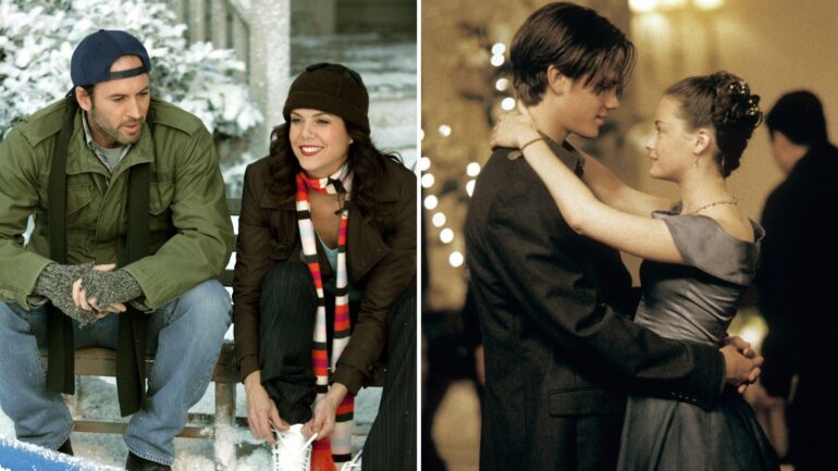 Scott Patterson as Luke Danes and Lauren Graham as Lorelai Gilmore on 'Gilmore Girls' on the left side and Jared Padalecki as Dean Forester and Alexis Bledel as Rory Gilmore on 'Gilmore Girls' on the right side.