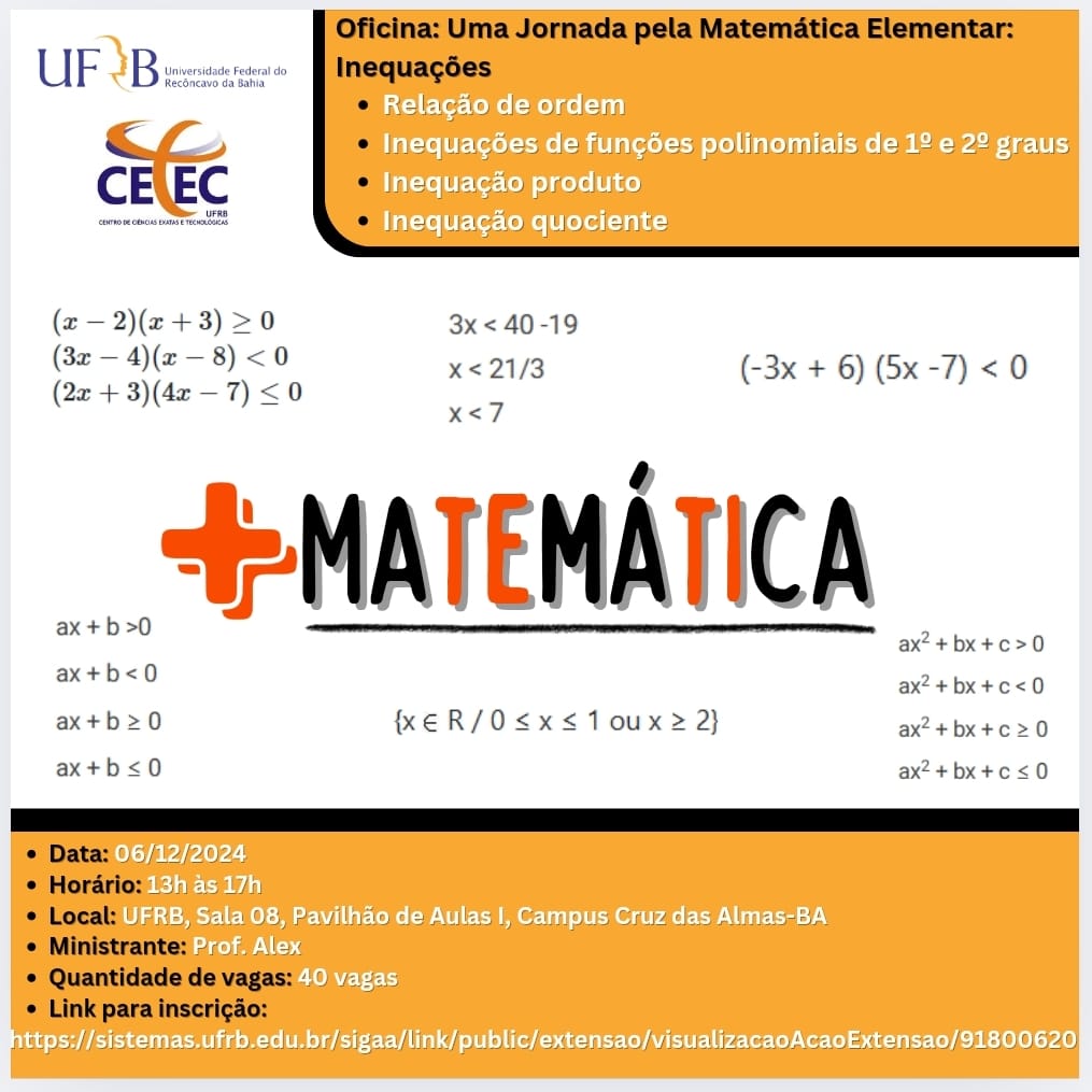 Curso de extensão - Uma Jornada pela Matemática Elementar: Inequações