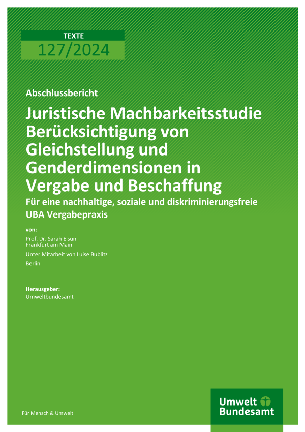 Cover des Berichts "Berücksichtigung von Gleichstellung und Genderdimensionen in Vergabe und Beschaffung"