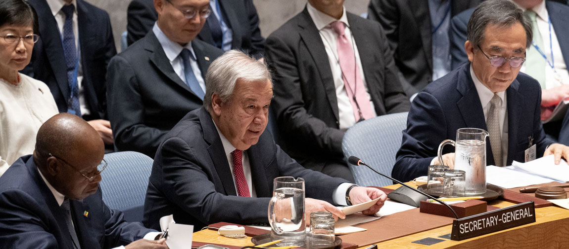 Secretary-General António Guterres addresses the Security Council on evolving threats in cyberspace. UN Photo/Manuel Elías