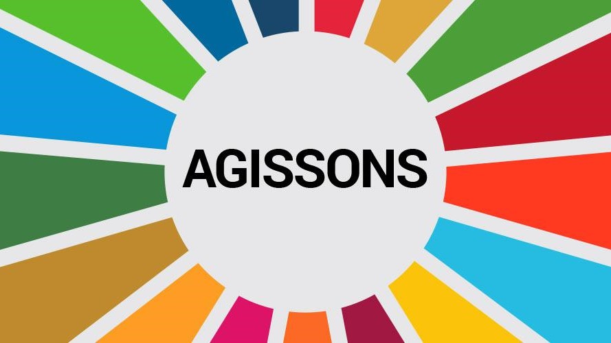 photocomposition : Agissons	 inscrit au milieu de la roue chromatique des objectifs de développement durable