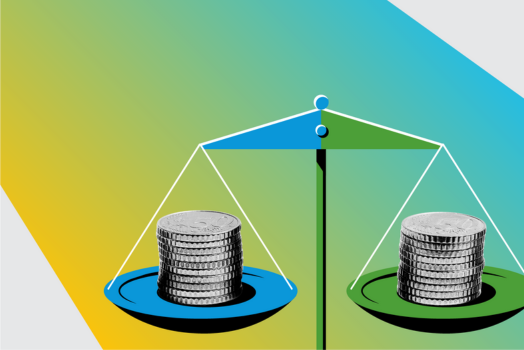 Photocomposition: A weighing scale with coins