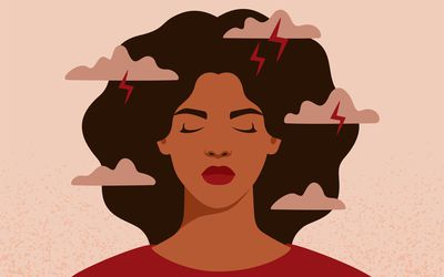 African American woman feels anxiety and emotional stress. Depressed black girl experiences mental health issues