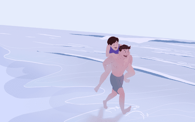 Person giving partner piggyback ride on the beach