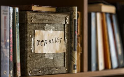 Memories box in book shelf