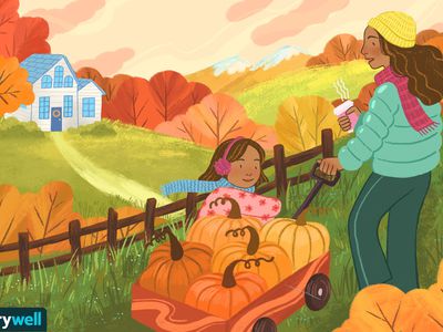 drawing of mother and daughter doing fall activities