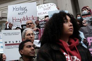 Demonstration Held At NYC's City Hall Against Mayor Adams' Plan For Mentally Ill Homeless