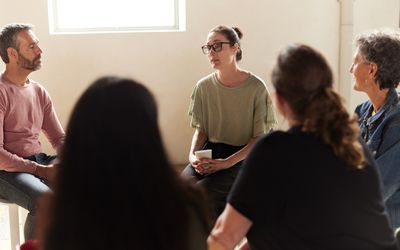 Woman talking in a support group