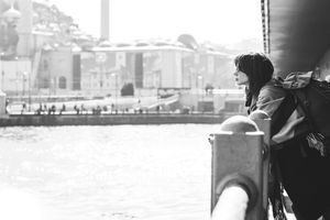 Traveler looks at city view, istanbul, Turkey