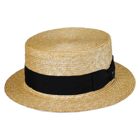 Jaxon Hats | Wholesale Black Band Wheat Straw Skimmer Hat B2B Pre-Pack