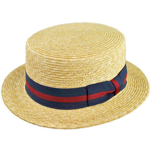 Jaxon Hats | Wholesale Striped Band Wheat Straw Skimmer Hat B2B Pre-Pack