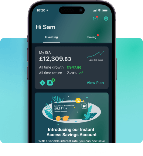 Wealthify plans on dashboard showing investments separated by type. Information provided in this image does not show actual performance and is not intended to show potential investment growth.