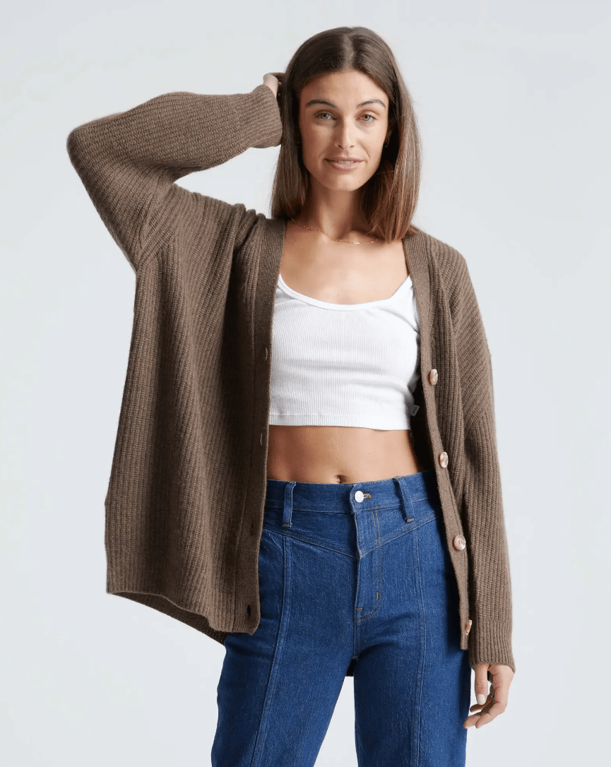 Quince Mongolian Cashmere Oversized Boyfriend Cardigan Sweater