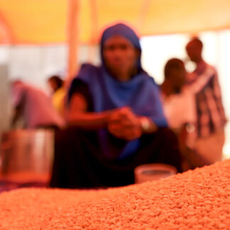 Resumption of food distribution at Qoloji IDP camp Somali region of Ethiopia on 12 Dec 2023. Photo: WFP/ Michael Tewelde