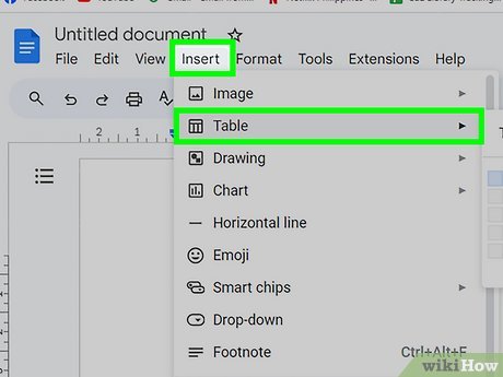 Step 1 Navigate to Insert > Table.