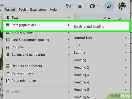 Step 3 Navigate to Paragraph styles > Borders and shading.