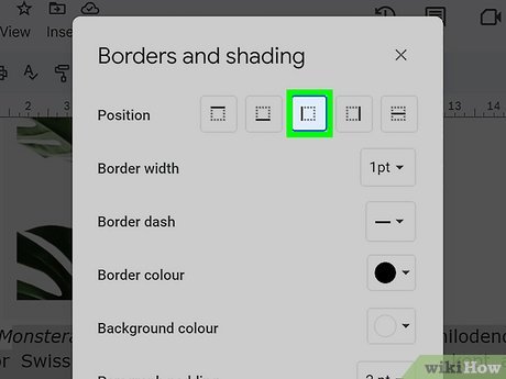 Step 4 Click the left or right border option.