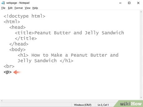 Step 5 Type <p> to add paragraph text.
