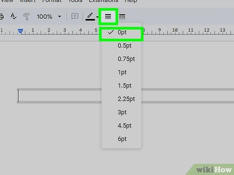 Step 4 Click the "Border width" button and change the width to 0pt.