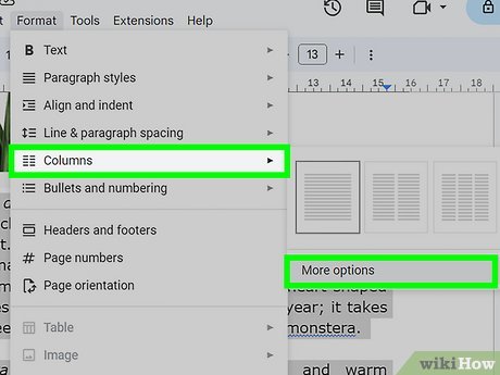 Step 3 Navigate to Columns > More options.