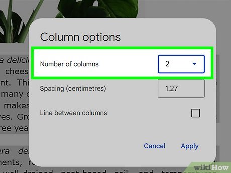 Step 4 Choose the number of columns you want and the spacing between them.