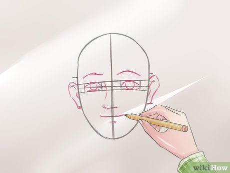 Step 4 Faça um esboço para os olhos, nariz, boca, orelhas e sobrancelhas.