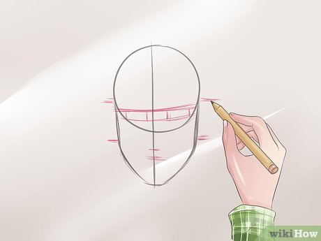 Step 4 Faça traços para delimitar a altura e largura dos olhos, nariz, boca e orelhas.