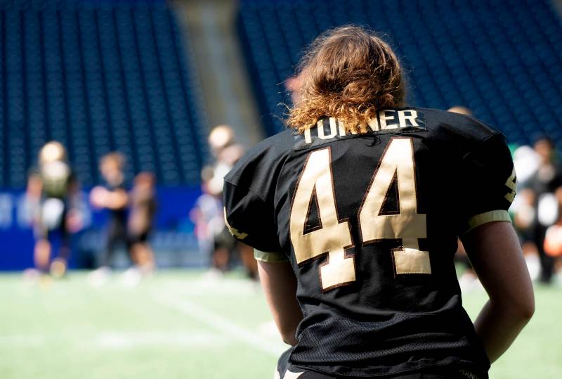 photos by CHERYL HNATIUK / FREE PRESS
                                Despite being a trailblazer, the University of Manitoba Bisons starting kicker Maya Turner prefers to avoid the spotlight.