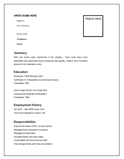 Chef Resume Template