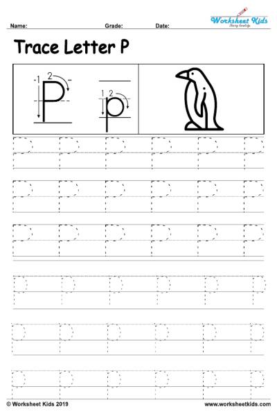 Letter P alphabet tracing worksheets