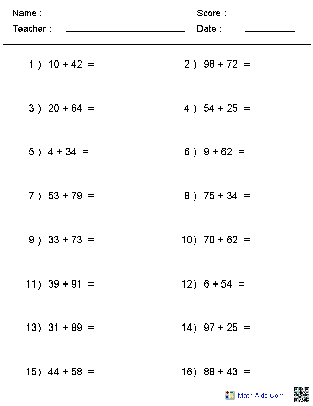 2-Digit Addition Worksheets