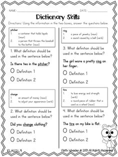 2nd Grade Dictionary Skills Worksheet