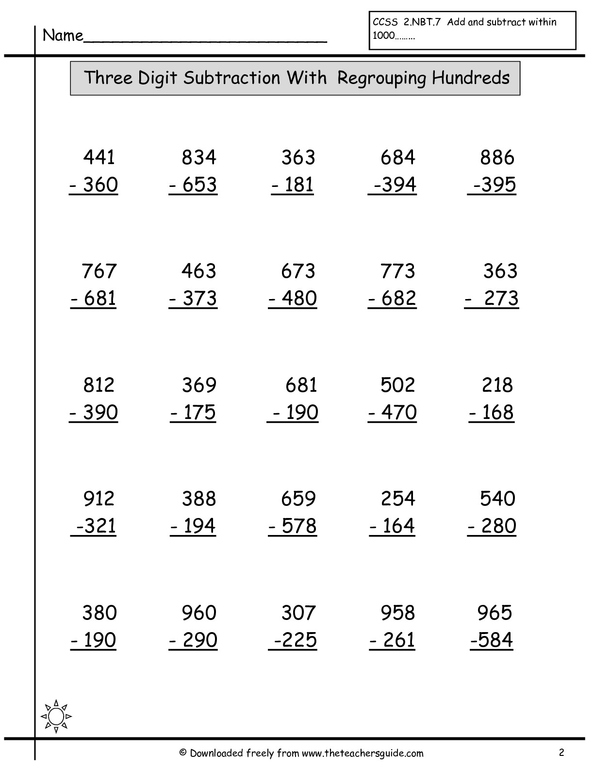 Subtraction with Regrouping Worksheets