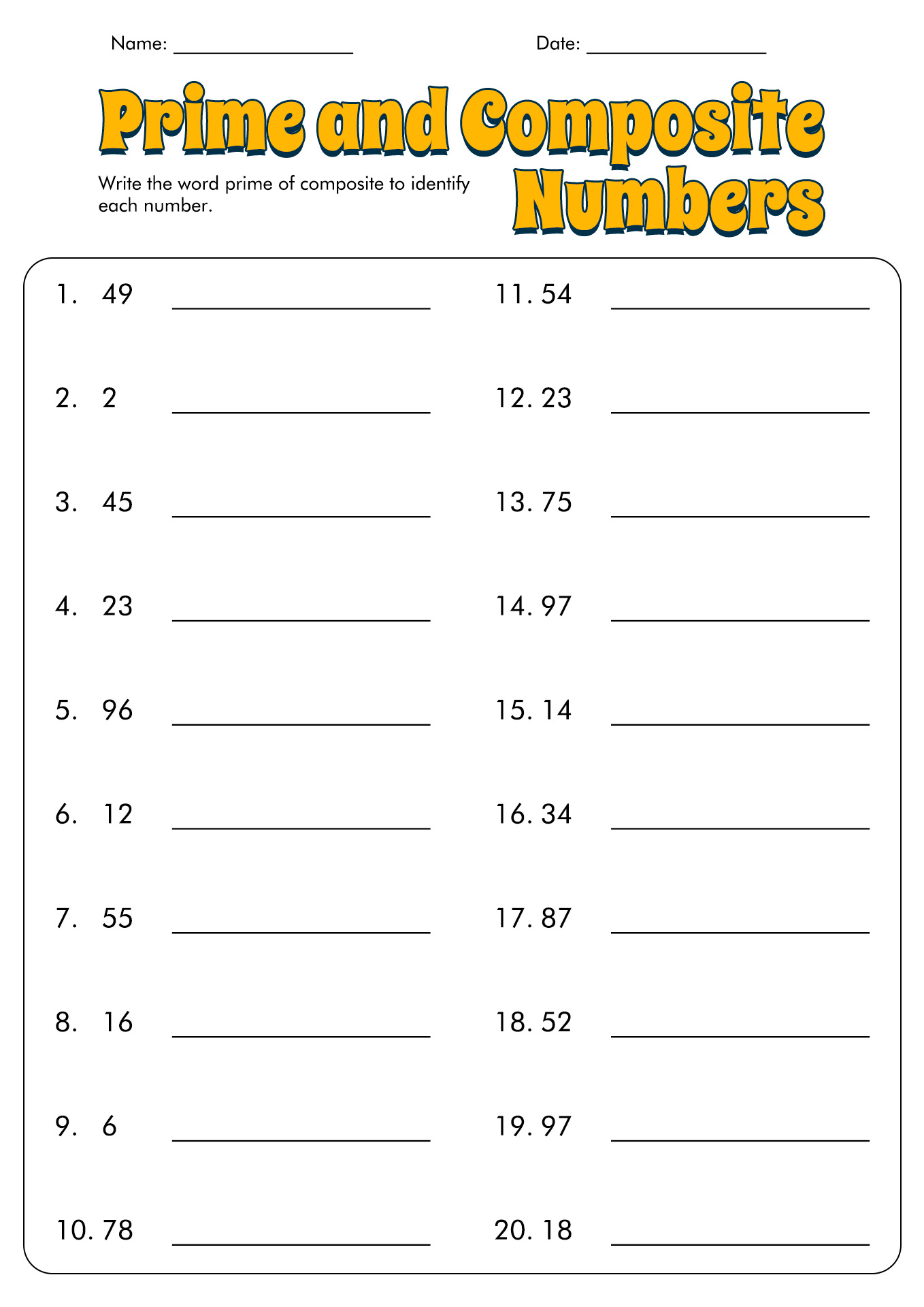 Factors Multiples Prime Composite Worksheet