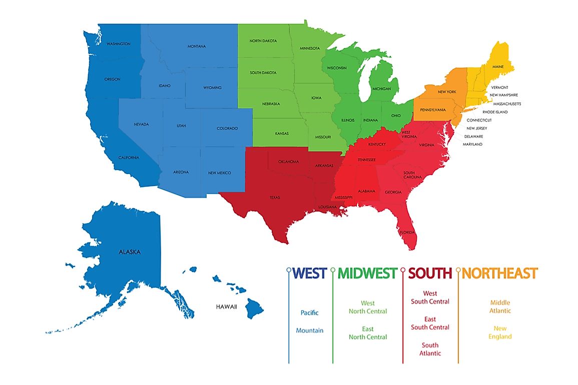 The Officially Recognized Four Regions And Nine Divisions Of The United ...