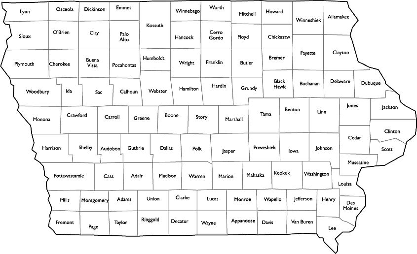 Iowa County Map with County Names