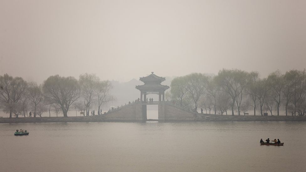 The thick smog in Beijing, China, contributes large quantities of aerosol particles to the atmosphere, with the potential to alter rainfall (Credit: Getty Images)