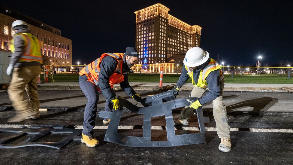 Induction coils that are connected to the electricity grid are installed beneath the road surface (Credit: Stephen McGee/Michigan Central)