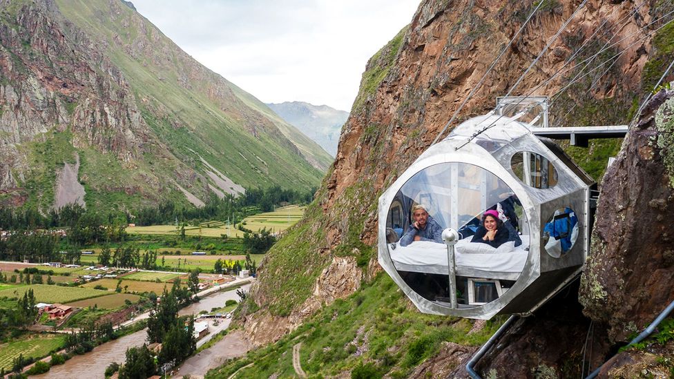 Sleeping pod on cliff face above Peru's Sacred Valley (Credit: Natura Vive)